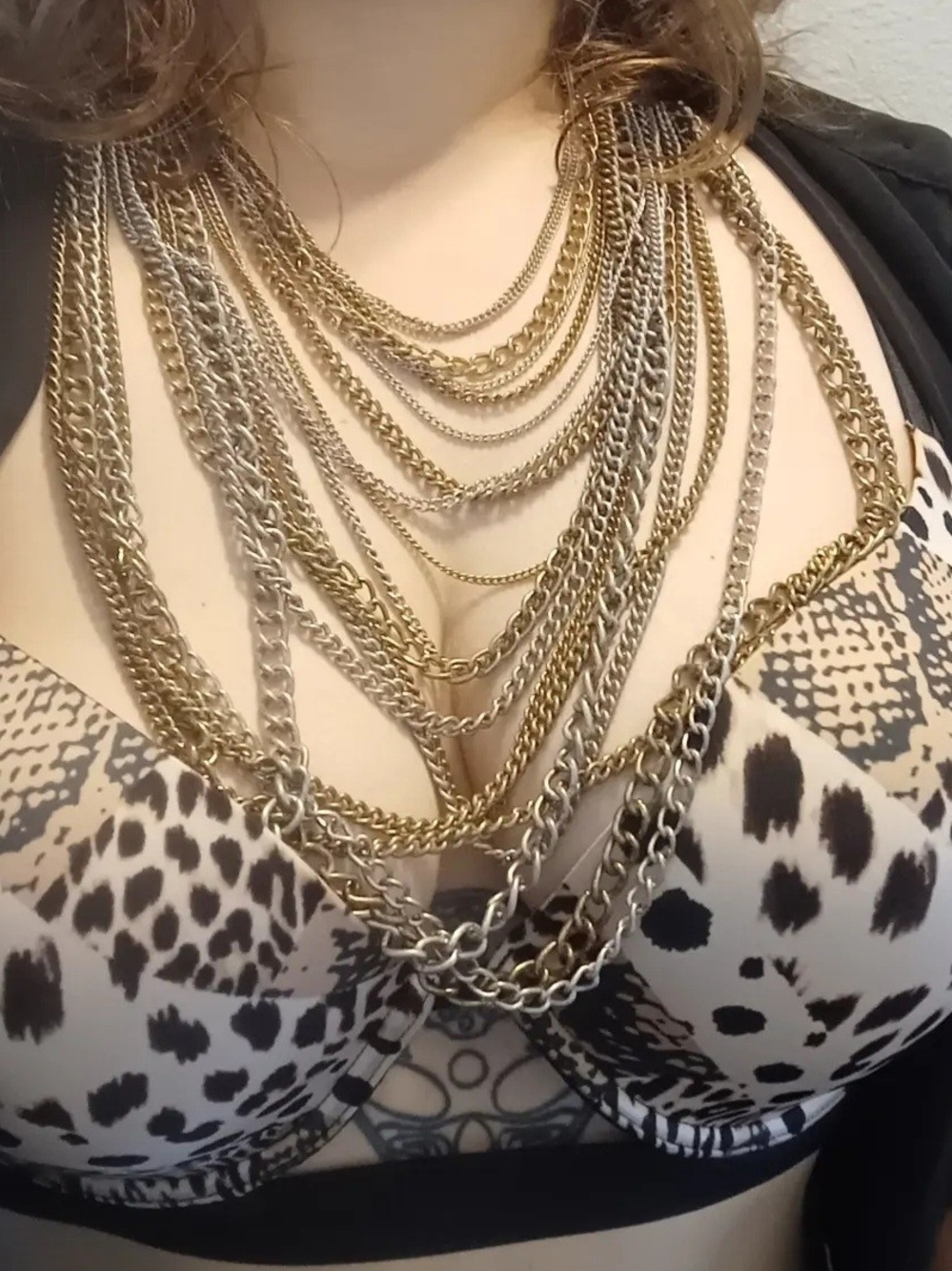 Multi-Row Gold and Silver Layered Necklace - Picture 2 of 3